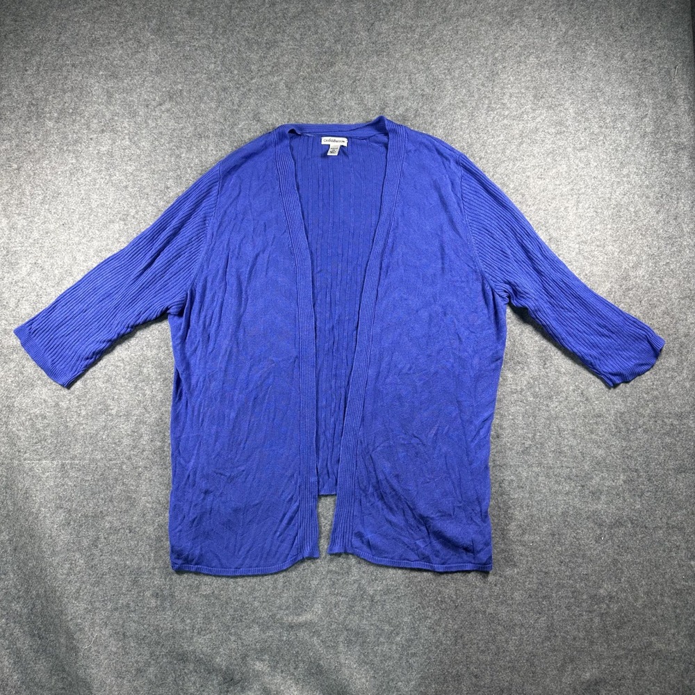 Croft & Barrow‎ Open Front Cardigan 2X Blue Ribbed Lightweight Knit
